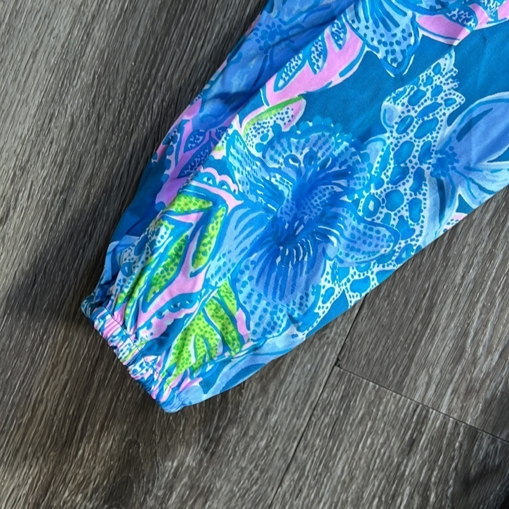 Lilly Pulitzer Blue Bell Sleeve Blouse XL Multicolor Ruffle Cotton Top Summer - Picture 9 of 11